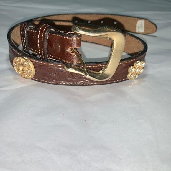 JILL STUART VINTAGE 80’s TOOLED LEATHER BELT WITH JEWELS - WESTERN GLAM! - Picture 2 of 16